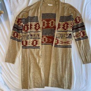 Maurices Tan and Red Patterned Sweater Cardigan